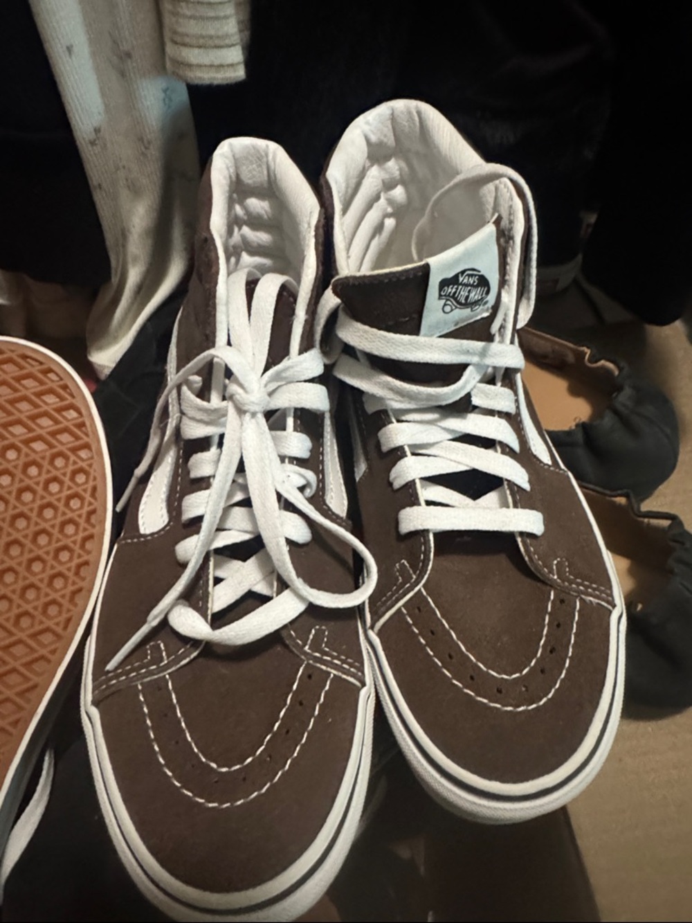 Vans Brown and White High-Top Skate Sneakers